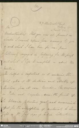 Eigenh. Brief von Edward Upham an August Wilhelm von Schlegel, London, 22.03.o.J.