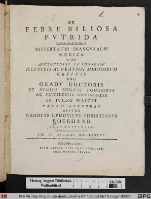 De Febre Bibliosa Pvtrida Dissertatio Inavgvralis Medica