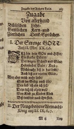 Zugabe von allerhand Biblischen Lehr- Geistlichen Kern- und Zierlichen Denk-Sprüchen.