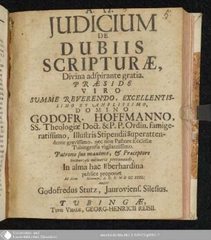 Judicium De Dubiis Scripturae : Divina adspirante gratia