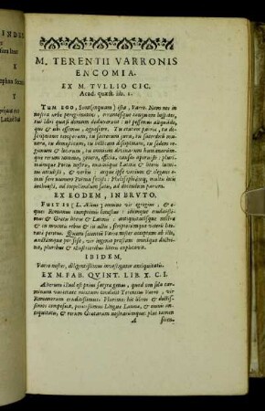 M. Terentii Varronis Encomia. Ex M. Tullio Cic. Acad. quæst. lib. I.