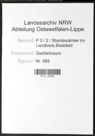 Sterberegister Standesamt Gadderbaum