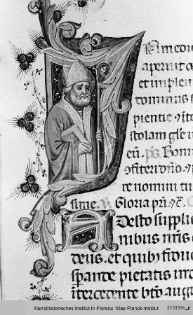 Missale Romanum : Textseite mit historisierter Initiale I: Augustinus