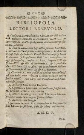2r-2r, Bibliopola Lectori Benevolo.