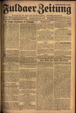 Erste Ausgabe vom Sonntag, den 12. Dezember 1926.