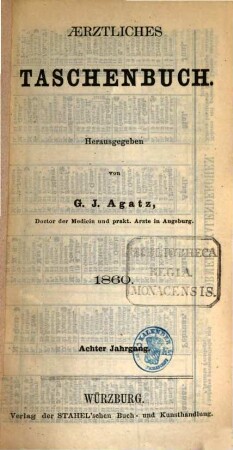 Aerztliches Taschenbuch. 8. 1860