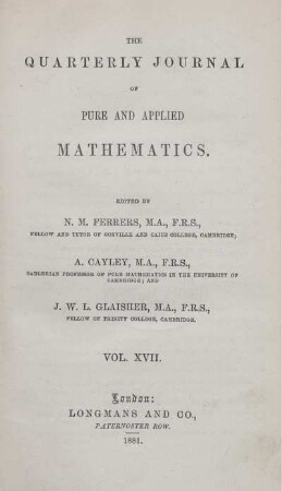 17: The quarterly journal of pure and applied mathematics