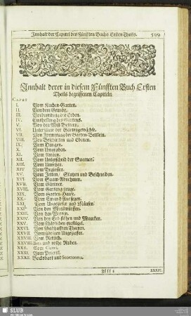 Innhalt derer in diesem Fünfften Buch Ersten Theils begriffenen Capiteln