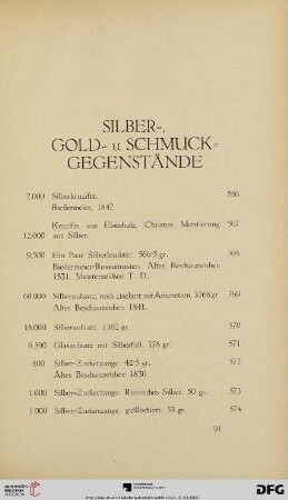 Silber-, Gold- u. Schmuck-Gegenstände (Nr. 566-640)