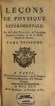 Leçons de physique expérimentale, 3