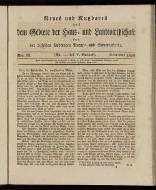 Nro. 99. (Nr. 11. des V. Bandes). November 1828.