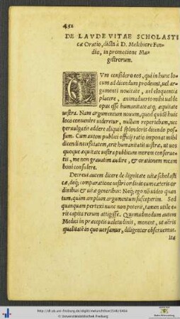 De Laude Vitae Scholasticæ Oratio
