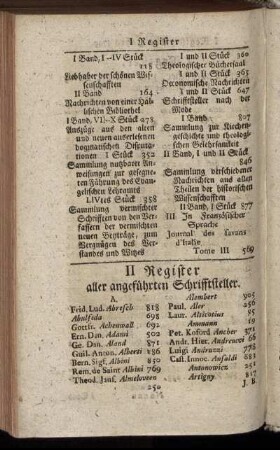 II Register aller angeführten Schrifftsteller.