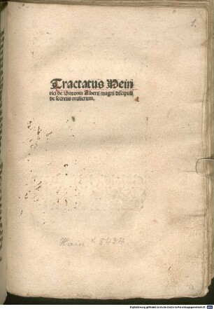 Tractatus Heinrici de Saxonia Alberti magni discipuli de secretis mulierum