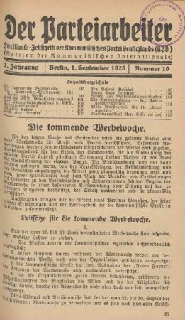 1. Jahrgang, Berlin, 1. September 1923, Nummer 10