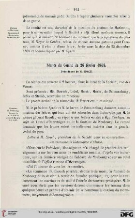 Séance du comité du 26 février 1866