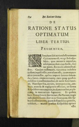 De Ratione Status Optimatum Liber Tertius.