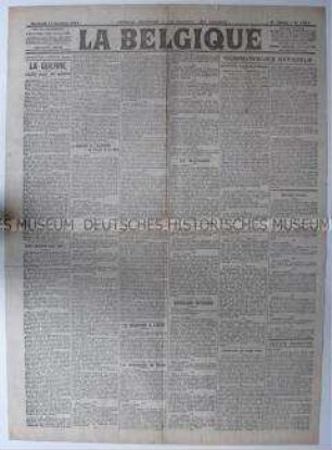 Belgische Tageszeitung "La Belgique" mit Meldungen und Berichten zum Kriegsgeschehen