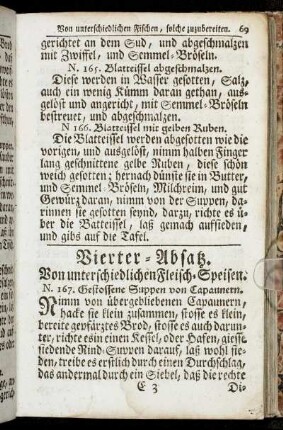Vierter - Absatz. Von unterschiedlichen Fleisch-Speisen.