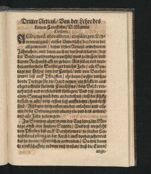 Dritter Articul/ Von der Lehre des kleinen Catechismi/ D. Martini Lutheri