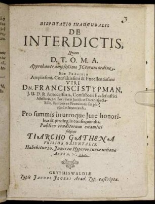 Disputatio Inauguralis De Interdictis