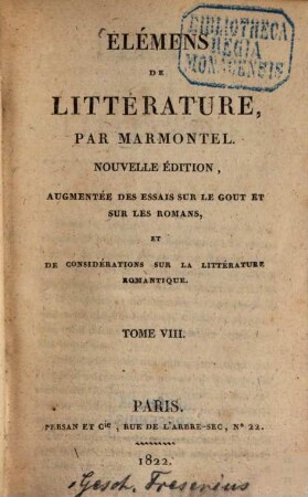 Élémens de Littérature, 8 (1822)