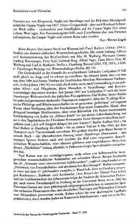 Biester, Björn :: Der innere Beruf zur Wissenschaft, Paul Ruben, 1866 - 1943, Studien zur deutsch-jüdischen Wissenschaftsgeschichte, mit einem Anh., Edition und Kommentierung des Briefwechsels mit Aby M. Warburg, Hermann Usener, Ludwig Binswanger, Fritz Saxl, Gertrud Bing, Alfred Vagts, Hans Meier, Fritz M. Warburg und Carl A. Rathjens, (Hamburger Beiträge zur Wissenschaftsgeschichte, 14) : Berlin u.a., Reimer, 2001