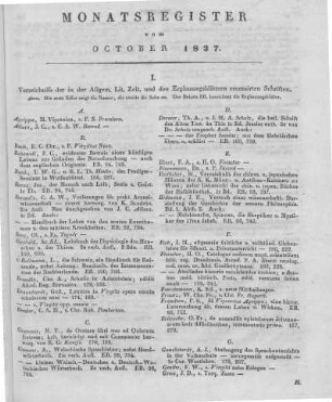 Monatsregister vom October 1837