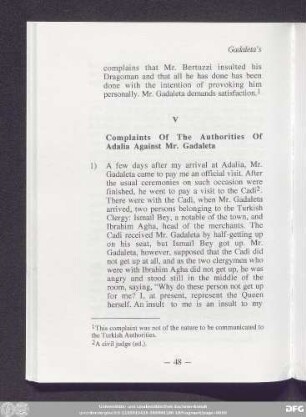V Complaints Of The Authorities Of Adalia Against Mr. Gadaleta