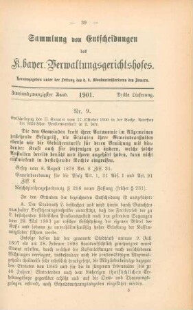 Zweiundzwanzigster Band. 1901. Dritte Lieferung. - Nr. 9. - Nr. 10.