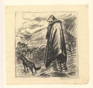 Der Schäfer mit Hund und Herde