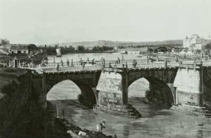 Dresden vom linken Elbufer oberhalb des Altstädter Brückenkopfes