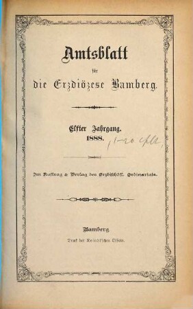 Amtsblatt für die Erzdiözese Bamberg : Amtsbl. des Erzbischöflichen Ordinariats Bamberg. 11. 1888