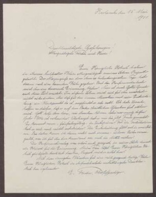 Schreiben von Ernst Fischer an die Großherzogin Luise; Dank für die Übersendung der Konfirmationswünsche für den Sohn Rupert