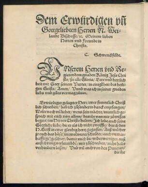 Dem Erwürdigen und Gottgeliebten Herren N. ... Meinem lieben Herren und Freunde in Christo.