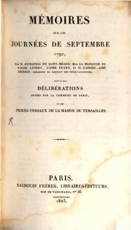 Mémoires sur les journées de septembre 1792