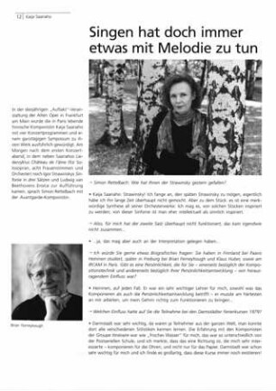 Singen hat doch immer etwas mit Melodie zu tun : Interview mit Kaija Saariaho