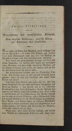 Zweite Abtheilung. Betrachtung des menschlichen Koerpers.