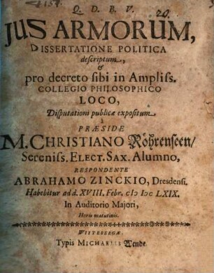 Ius armorum : dissertatione polit. descriptum