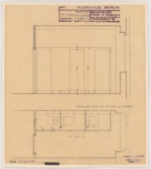 Haus des Rundfunks, Berlin-Charlottenburg: WC-Sperrholzwände, Aufriss, Grundriss 1:20