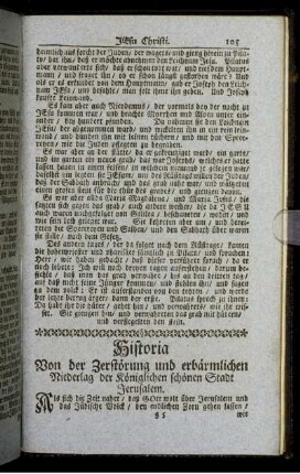 Historia Von der Zerstörung und erbärmlichen Niederlag der Königlichen schönen Stadt Jerusalem.