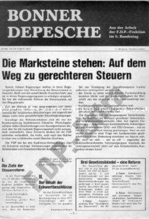 Informationsblatt der FDP "Bonner Depesche" zur Arbeit ihrer Fraktion im 6. Bundestag 1969-1972