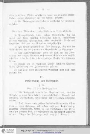 IV. Beförderung von Reisegepäck