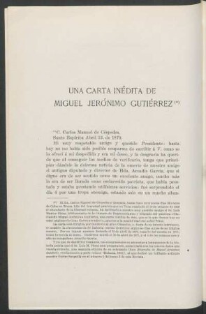 Una carta inédita de Miguel Jerónimo Gutiérrez