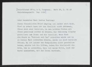 Brief von Gerhart Hauptmann an Gustav Hartung