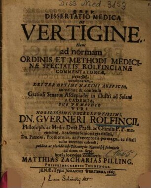 Dissertatio Medica De Vertigine