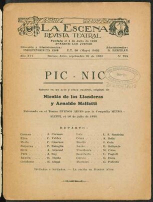 Pic-nic : sainete en un acto y cinco cuadros