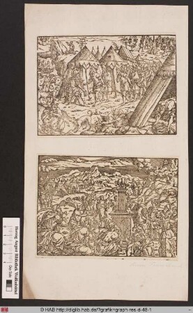 Die Anbetung des goldenen Kalbs, Moses Zorn und die Zerschmetterung der Gesetzestafeln am Fuße des Berges Sinai (Ex. 32,2-19).