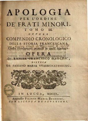 Apologia per l'ordine de'frati minori in risposta al libro intitolato Ragioni Storiche da umiliarsi alla Sac. Congr. de Riti ..., 3.