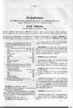 118. Sitzung, Stuttgart, 13.5.1891